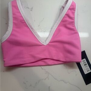 Pink and White Athletic Tank Top Moisture-Wicking